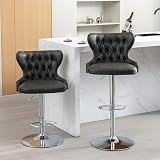 Shenyon Bar Stools Set of 2, Modern Swivel Counter Height Barstools with Back, Nailheads Trim and Silver Footrest, PU Leather Upholstered Bar Chairs for Kitchen Island Pub Counter Bar, Grey