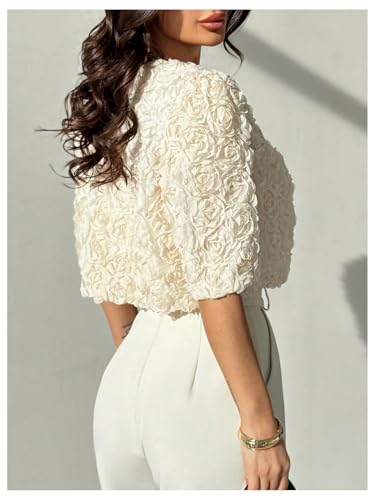 GORGLITTER Women's 3D Flower Short Sleeve Jacket Open Front Party Cropped Cardigan Trendy 20253