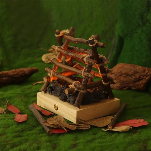 Image of Small Cozy Fireplace Lantern Traditional Realistic Log Wood Burning Flame Effect Ligh LED Charcoal Style Table LampFor Indoor & Outdoor Use