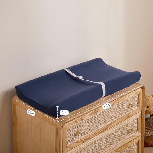 Image of Changing Pad Cover Set in Soft Jersey Material - Fits 32 inch /34''x16 Contoured Pad for Babies, Navy Blue & Lt Gray