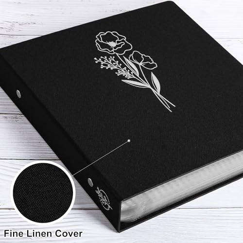 Lanpn 12x12 inch Scrapbook Photo Album, Linen Cover Archival Acid Free Top Load 3 Ring Binder Folder Photo Book 30x30 cm with 30 Plastic Sleeves 60 Pages (Black) - Image 3
