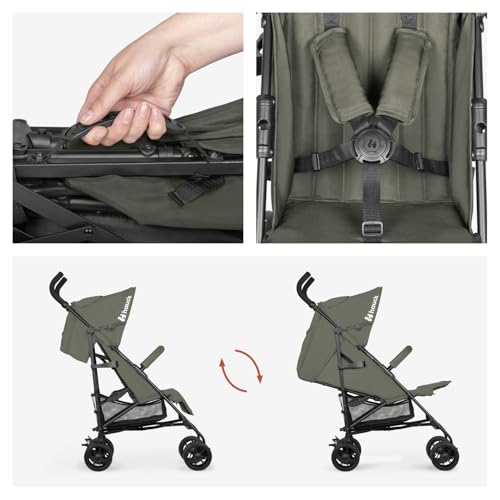 Hauck Fold N Care, Olive - Lightweight Umbrella Pushchair with Raincover from 6 Months to 22 kg, Lie Flat, Compact Fold, Sun Canopy UPF 50+, EVA Wheels, Large Basket, Travel Stroller - Image 5