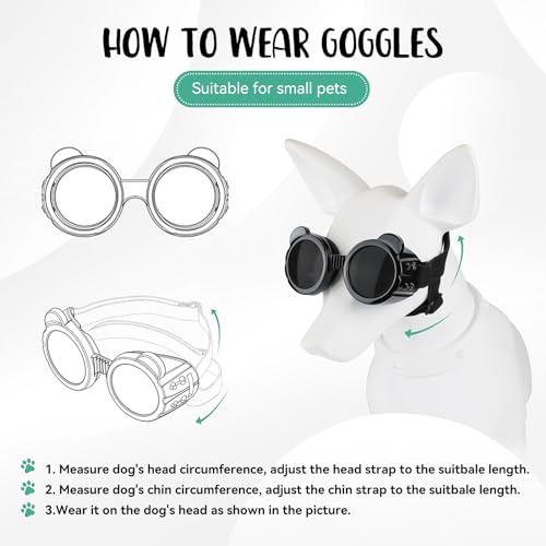 Dog Goggles for Small Dogs, Cute Cat Sunglasses, Anti-UV Windproof Dustproof Anti-Fog Pet Goggles with Adjustable Strap for Puppy Kitten Small Breeds, Black - Image 5