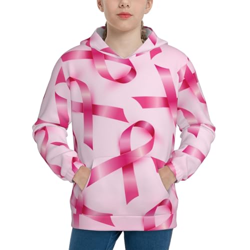 Breast Cancer Ribbons Awareness Kid Hoodies Boys Sweatshirts Girls Pullover with Pocket