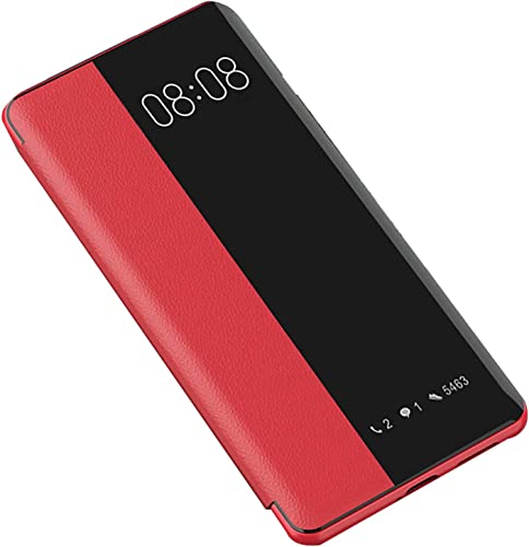 Étui iPhone 13 Mini rabat cuir rouge avec fenêtre pour un usage urbain