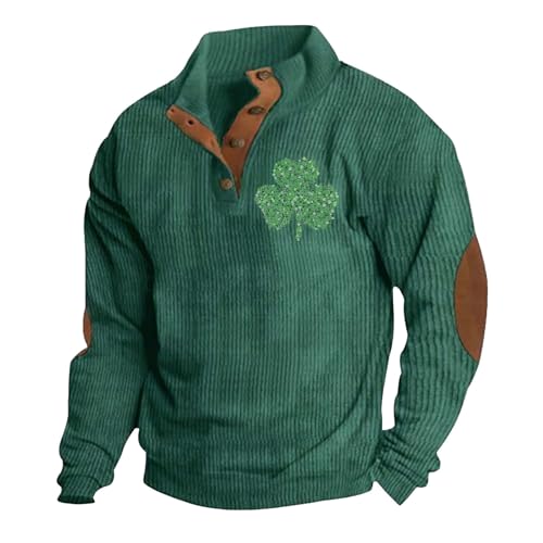 Camisa de San Patricio para hombre, regalos de cumpleaños, a la moda, informal, con estampado de San Patricio, pana, sin capucha, cuello alto, sudadera formal para hombre, verde, M