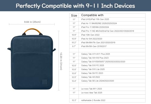 Image of Dadanism 9-11 Inch Tablet Sleeve Bag Carrying Case with Shoulder Strap for iPad 10th Gen 10.9 inch, iPad (A16) 11 inch, i Pad 9 /8 /7th 10.2 inch, i Pad Air /Pro 11 inch, i-Pad Air 5 /4, Galaxy Tab A9+ Plus 11 inch, Indigo