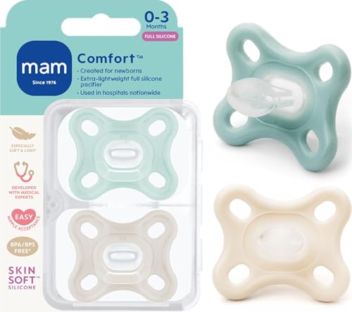 Image of MAM Comfort Baby Pacifier 0-3 Mths Lightweight One-Piece Silicone 2 Pack