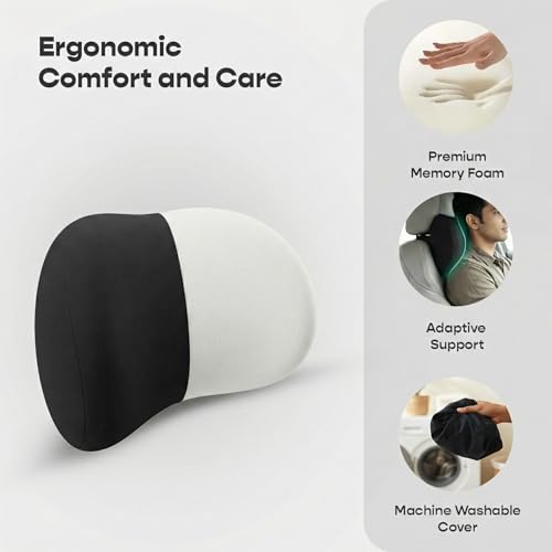Image of SleepyCat Car Neck Rest Pillow | Adaptive Memory Foam Cushion | Neck Support for Cervical Pain Relief | Ergonomic Design | Fits Any Car Seat | Adjustable Straps | Machine Washable Cover | Black