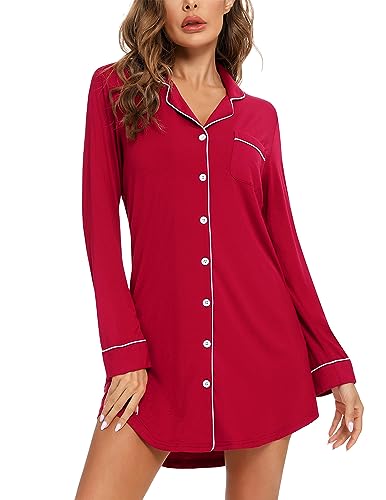 Image of Pjmlifecoco Nightgown for Women Button Down Sleepshirt Short /Long Sleeve Nightdress Soft Modal Sleepwear S-XXL