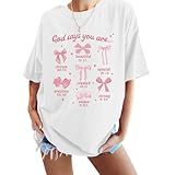 Cayxatiu Christian Bow Shirts for Women Oversized God Shirt Bible Verse Jesus Shirts Cute Coquette Graphic Aesthetic Tee Tops(White,M)