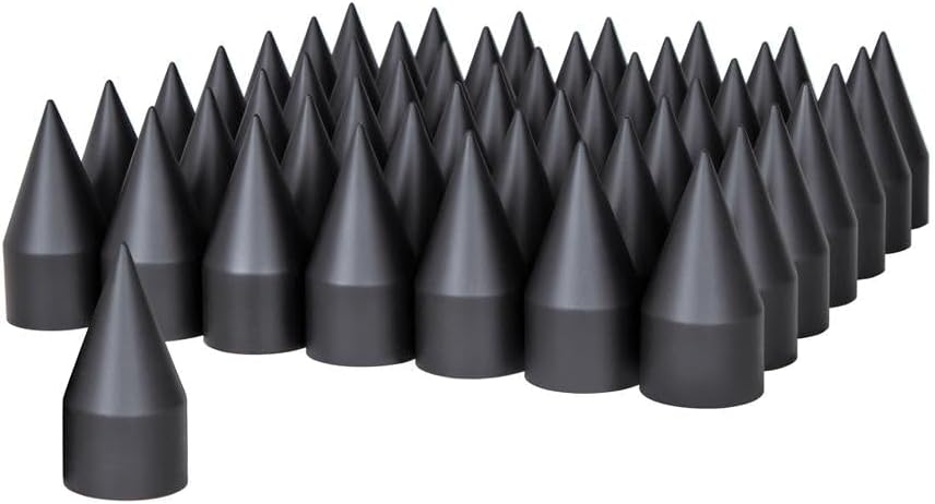 CTW Wheel Lugnut Black Plastic 33mm Thread on Spike Nut Covers Caps, 4 1/8", 60 Pack