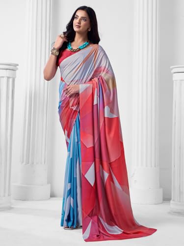 Image of SIRIL Women's Printed Crepe Silk Saree with Unstitched Blouse Piece