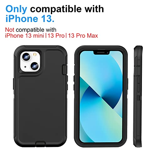 Feiyar Home Shockproof Case For Iphone 13 Case, With 2 Pcs Tempered Glass Screen Protector, Military Grade Heavy Duty Full Body Protection Phone Case For Iphone 13 6.1'' - Black #TOP1