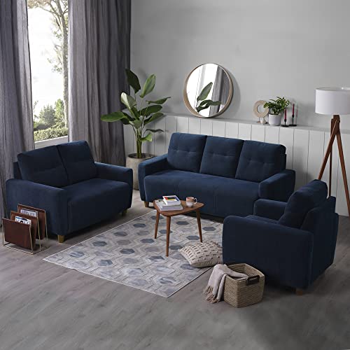 Image of Sleepyhead Yolo Designed by Duroflex - 6 Seater Sofa 3+2+1 Sofa Set |Premium Fabric, Plush 3-Layer Cushioning |Buttonless Tufted & Anti-Sag Comfort |Stylish & Durable |3 Years Warranty - Berry Blue