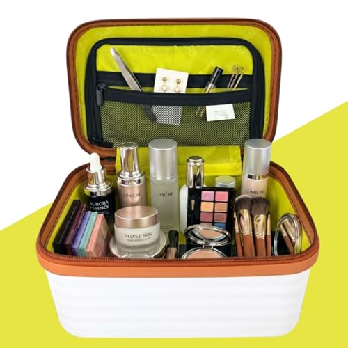 Image of Aliensware ABS Hard Shell Vanity Bag, Makeup Cosmetic Case Suitcase Organizer Box for Skincare, Jewellery,Clothes,Lipsticks,Nail Polishes,Perfume & Beauty Storage,Portable Travel Luggage for Women-BRW