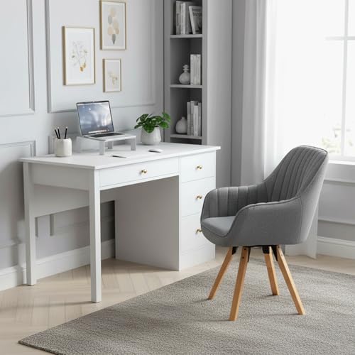 Meuble Cosy Fauteuil de Bureau Chaise Ergonomique Siège Pivotant avec Accoudoir en Tissu, sans roulettes, Capacité 120 kg, Gris