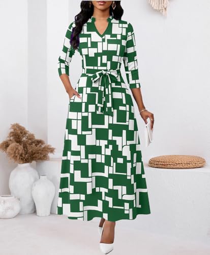Image of BubFee Maxi Dresses for Women Semi Formal Long Dress 3 /4 Sleeve Casual A-line Church Dresses with Pockets