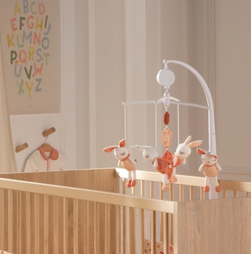 Mobile musical en velours blanc, le cadeau de naissance idéal