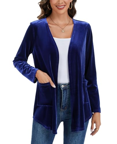 LADI TREND Women's Velvet Jacket Open Front Casual Work Long