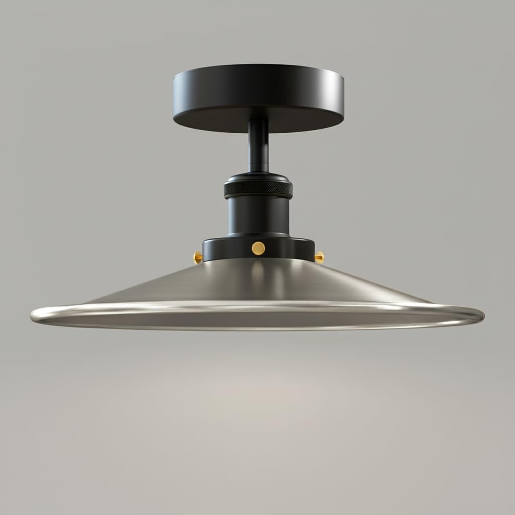 DC VOLTAGE Vintage Satin Nickel Ceiling Light E27 Semi Flush 22cm Metal