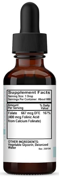 Kosher Folinic Acid 400 mcg Drops Alcohol Free - 1 oz. 100% Vegetarian product thumbnail 3