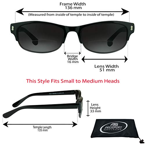 proSPORT Bifocal Glasses +2.00 Half Rim Smoke Lens Black Frame with Stud Bi-focal Glasses