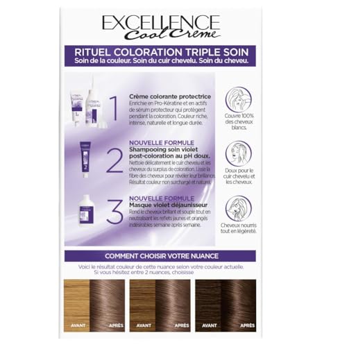 Coloration Permanente 7.11 Blond Ultra Cendré Triple Soin Couvre 100% Cheveux Blancs Excellence 'oreal Paris La Boîte - vue 7