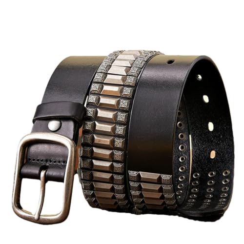 Men’S 3.8CM Wide New Heavy Metal Rivet Genuine Leather Punk Rock Motorcycle Fashion Belt Strap