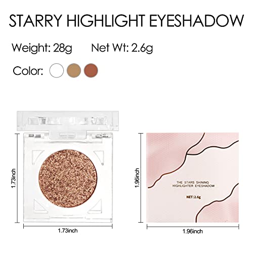 Erinde Shimmer Glitter Eyeshadow Palette, Korean Eye Glitter Makeup, Ultra-Blendable, Sparkle Silver Champagne Gold Eye Shadow, Single Shade Metallic Pigmented Color, 02#