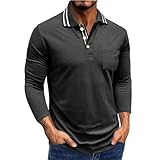 WINWUQB - Polo para hombre, casual, manga larga, cuello con botones, camiseta clásica lisa, camiseta cómoda para adultos, camiseta transpirable para el trabajo, golf, Negro, S