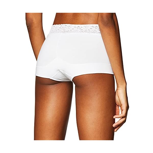 Maidenform Women's Dream Cotton with Lace Boyshort, White, 6