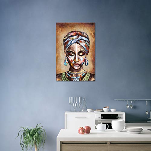 Klvos Framed African American Canvas Wall Art Fashion Black Girl Wall Decor Colorful Portrait Canvas Print Picture Painting For Livint Room Bedroom Living Office Decorations 24X36 Inch #TOP2