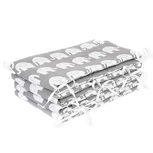 AMI Lian® Protector de cama nido – Protector de cabeza cuna 420 x 30 cm, 360 x 30 cm, 180 x 30 cm Cama Cuna Baby Protector de bordes cama Equipamiento elefante gris gris gris Talla:360x30cm