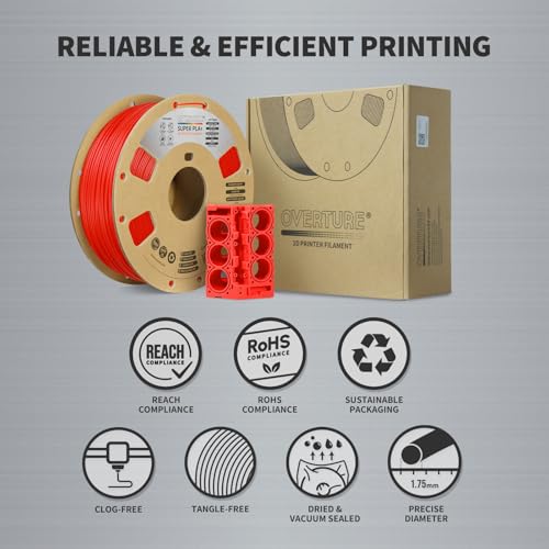 Image of OVERTURE Super PLA+ Filament 1.75mm, Toughness Enhanced PLA Plus, Professional Toughness 3D Printer Filament 1kg (2.2lbs), High Precision + /- 0.02mm (Red)