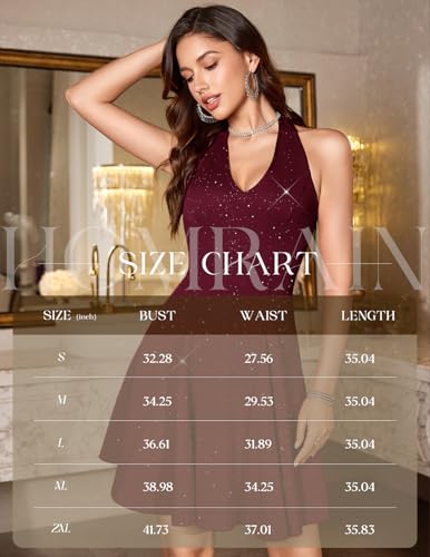 Image of HomRain Glitter Sparkle V Neck Cocktail Dress for Women 2026 A Line Backless Halter Sequin Homecoming Evening Party Dresses