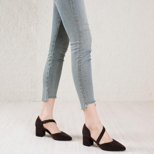 Image of RIBONGZ Kitten Heels for Women Closed Toe Comfortable Low Heels Pointed Toe Sexy Slip on Pumps Bridal Party Dressy Shoes