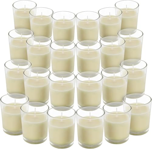 Belle Vous Porta Candele in Vetro con Candele Bianche Tea Lights (24pz) - Durata Combustione 12 Ore - Portacandele Vetro con Candele Tealight Versate a Mano - Ideali per Matrimoni, Spa e Decorazioni