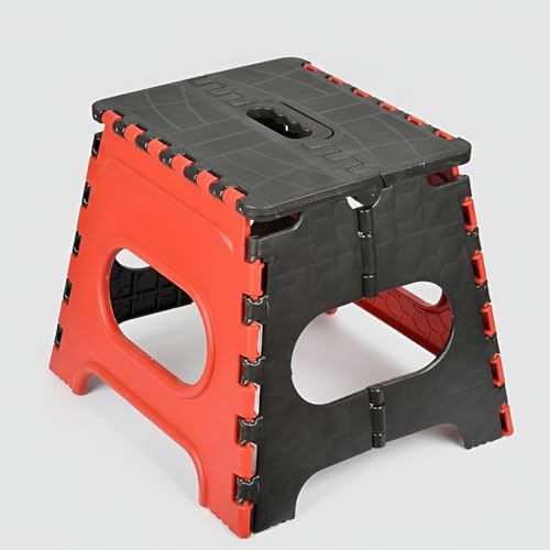 Image of U-MAX 12 Inch Portable Folding Step Stool, Compact, Lightweight & Durable for Kitchen, Bathroom, Outdoor Use (Black-Red)