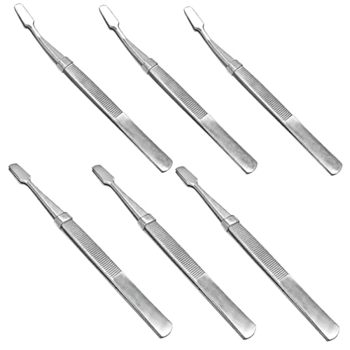 LALAFINA 6pcs Stainless Steel Craft Tweezers Stamp Tweezers Flat Heads for Lash Application for Crafts Beauty