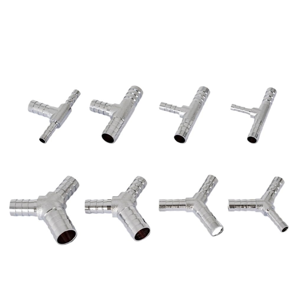 T-/Y-Reduzierstück, 4/6/8/10/12/14/16/19 mm, Schlauch mit Anschlussstutzen und Endrohr, verchromtes Edelstahl-304-Fitting