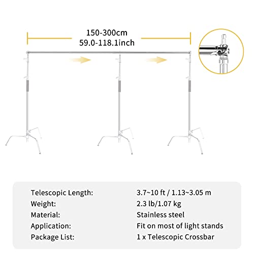 Pro Stainless Steel Telescopic Backdrop Crossbar Max Length 10 Ft/3M Adjustable Background Support Cross Arm, Backdrop Pole For C Stand #TOP5