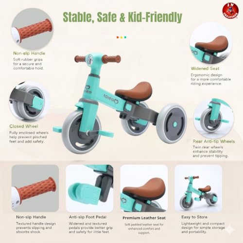 Image of 3-in-1 Toddler Tricycle | Slide, Pedal & Balance Bike for Kids | Leather Seat, Silent Wheels & Sturdy Frame | Ideal for 10 Months to 3 Years (Tiffany Blue)
