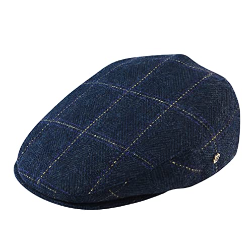 VOBOOM Men's Herringbone Flat Ivy Newsboy Hat Wool Blend Gatsby Cabbie Cap (Plaid Blue, 7 7/8)