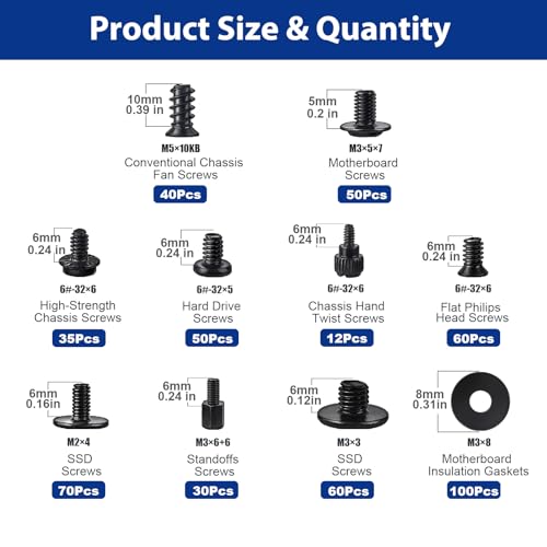 Image of 507Pcs Professional Computer Screws Assortment Kit, Includes Motherboard Screws, Standoffs, PC Case, SSD, Hard Drive, Fan, CD-ROM Screws, Long-Lasting for DIY PC Build and Repair