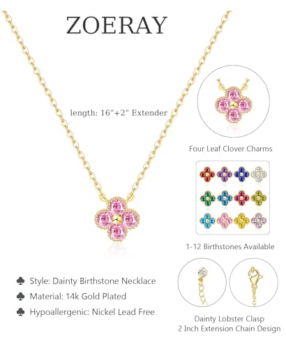 ZOERAY Birthstone Necklace for Women Non Tarnish 14K Gold Plated Four Leaf Clover Necklace Dainty Gold Choker Necklaces for Women Trendy CZ Emerald Pendant Necklace Jewelry Birthday Gifts for Women - Image 6