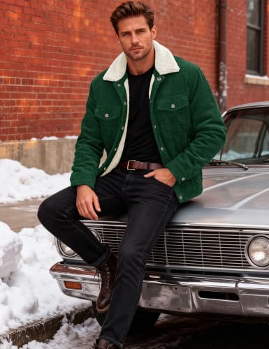 Image of MAGCOMSEN Men's Corduroy Jacket Winter Sherpa Lined Warm Thick Trucker Cargo Coat with 5 Pockets