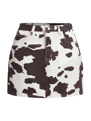 MakeMeChic Womens Cow Print Denim Skirt Mid Waist Skirt Multicolor Medium