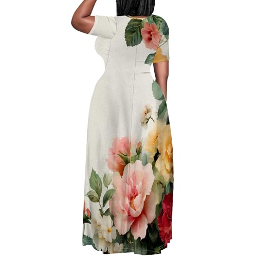 Image of PinkPatty Women's Plus Size Maxi Dresses Short Sleeve Sundress Summer T-Shirt Beach Long Dress with Pockets