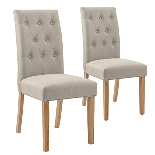 Intense Déco Lot de 2 Chaises Capitonnées Gaya Tissu, Beige